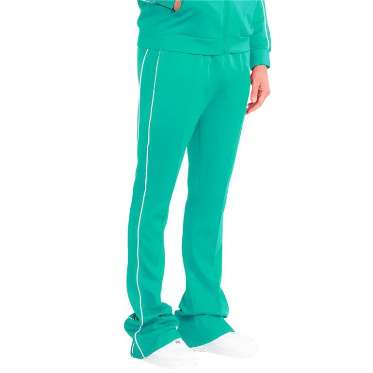 Mens Teal Green Side Pipe Stacked Flare Pants - VacationGrabs