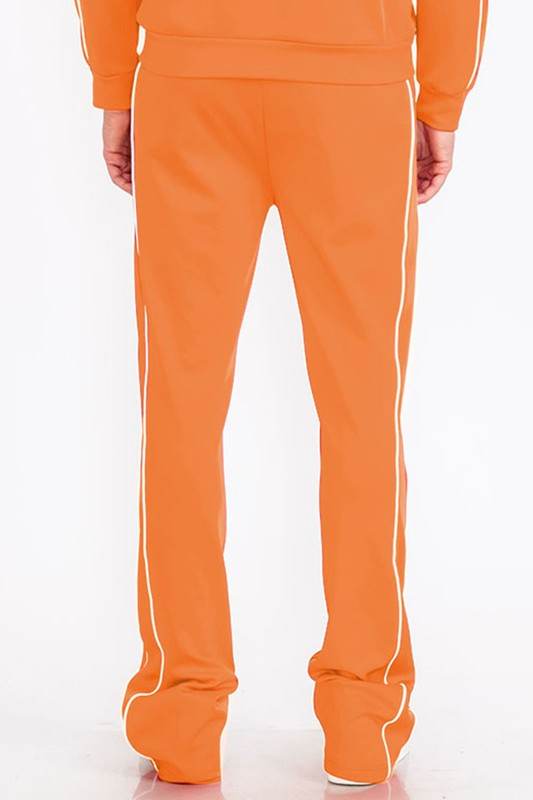 Mens Orange Side Pipe Stacked Flare Pants - VacationGrabs