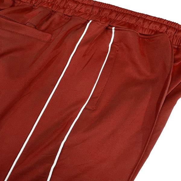 Mens Red Side Pipe Stacked Flare Pants - VacationGrabs