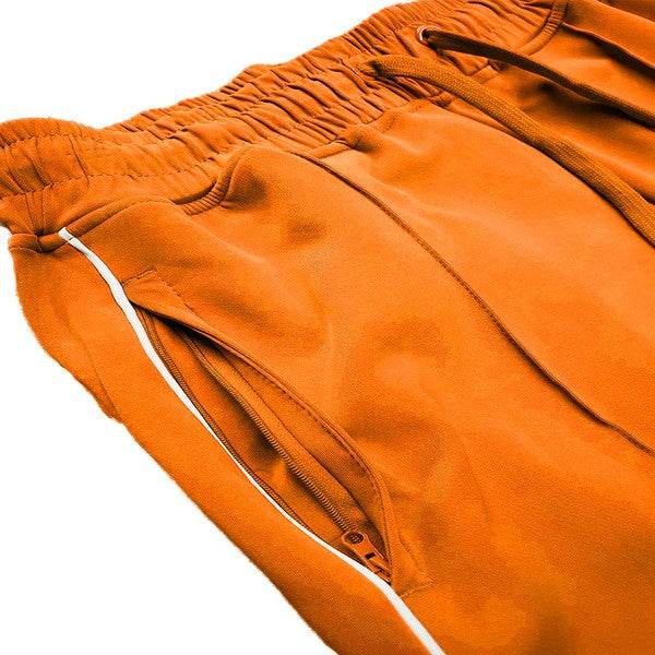 Mens Orange Side Pipe Stacked Flare Pants - VacationGrabs