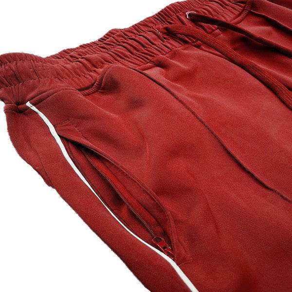 Mens Red Side Pipe Stacked Flare Pants - VacationGrabs