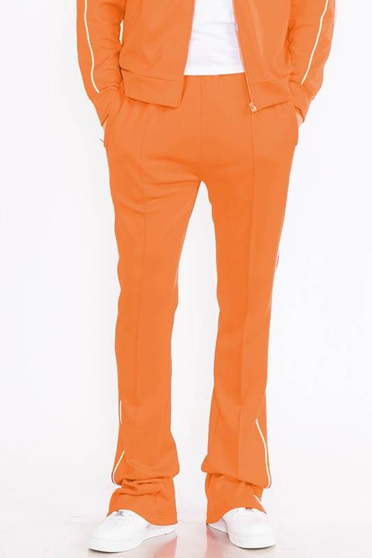 Mens Orange Side Pipe Stacked Flare Pants - VacationGrabs