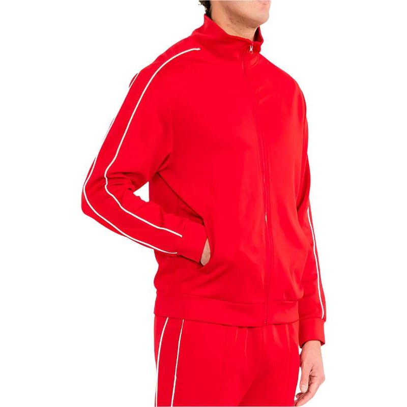 Mens Red w/White Side Pipe Track Jacket - VacationGrabs