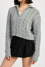 Half Zip Cable Knit Sweater - VacationGrabs