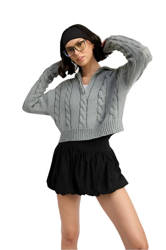 Women's SweatersHalf Zip Cable Knit Sweater - VacationGrabs