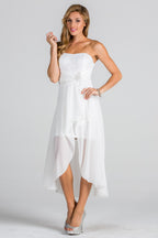 Open back Lace and chiffon surplus dress with waist brooch.