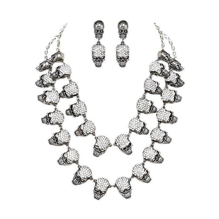 Crystal Skull Layer Statement Necklace Set - VacationGrabs