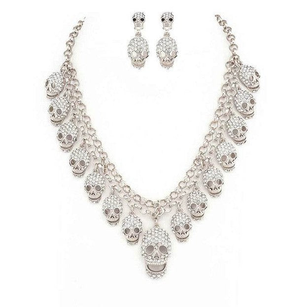 Crystal Skull Charms Statement Necklace Set - VacationGrabs