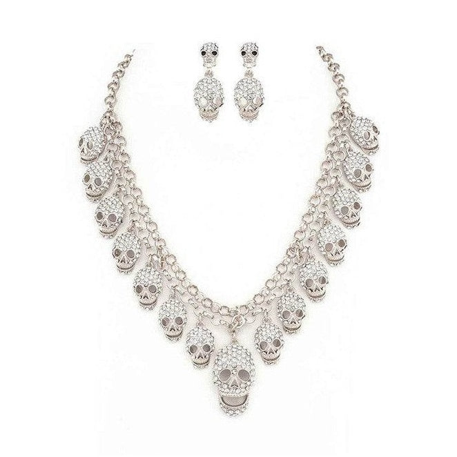 Crystal Skull Charms Statement Necklace Set - VacationGrabs