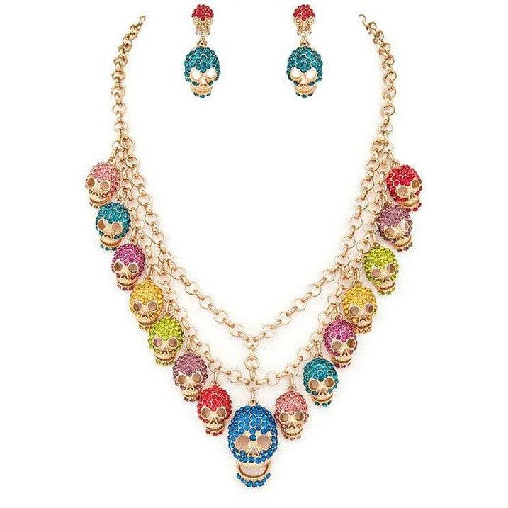 Crystal Skull Charms Statement Necklace Set - VacationGrabs