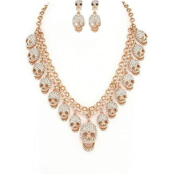 Crystal Skull Charms Statement Necklace Set - VacationGrabs