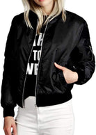 Women's Coats & JacketsWomens Black Bomber Jacket with Sleeve Zipper - VacationGrabs