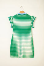 Stripe Flutter Sleeve Contrast Collar Mini Dress