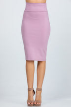 Classic solid nylon ponte Midi pencil skirt.