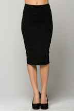 Classic solid nylon ponte Midi pencil skirt.