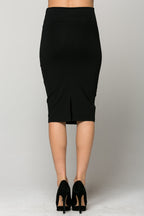 Classic solid nylon ponte Midi pencil skirt.