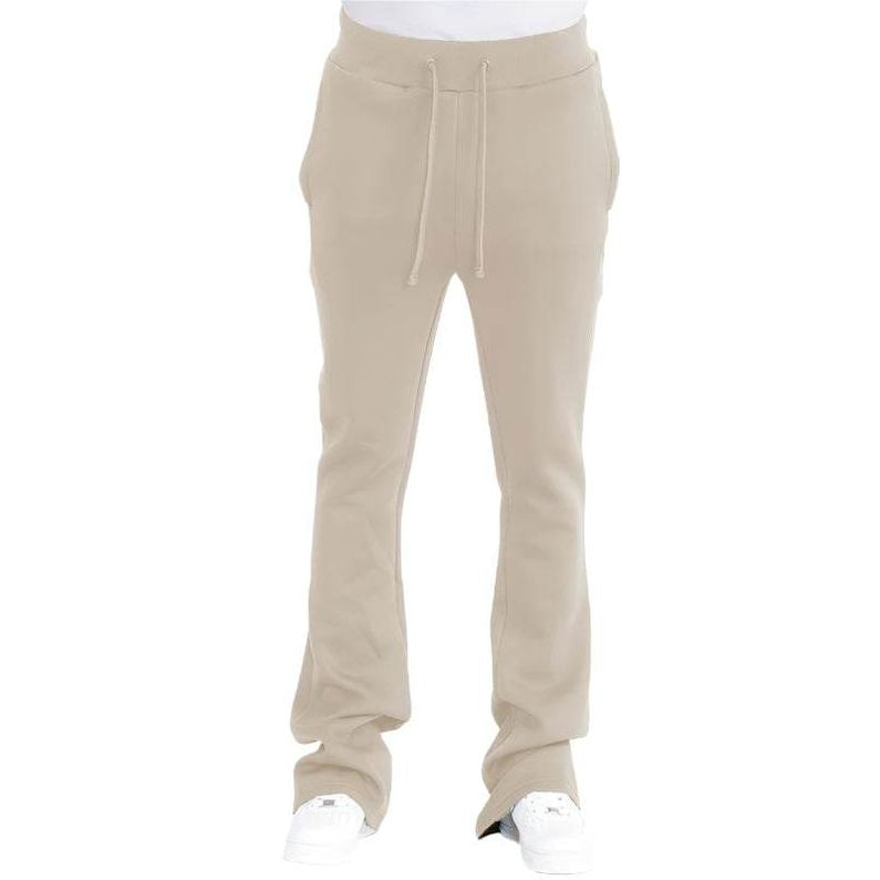 Mens Solid Fleece Flare Stacked Pants - VacationGrabs