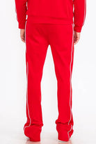 Mens Red Side Pipe Stacked Flare Pants - VacationGrabs