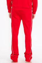 Mens Red Side Pipe Stacked Flare Pants - VacationGrabs