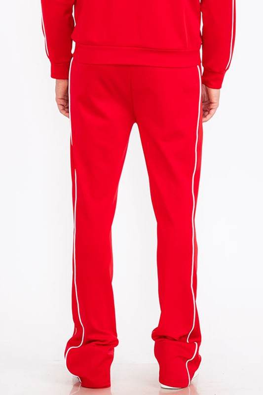 Mens Red Side Pipe Stacked Flare Pants - VacationGrabs