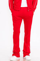 Mens Red Side Pipe Stacked Flare Pants - VacationGrabs