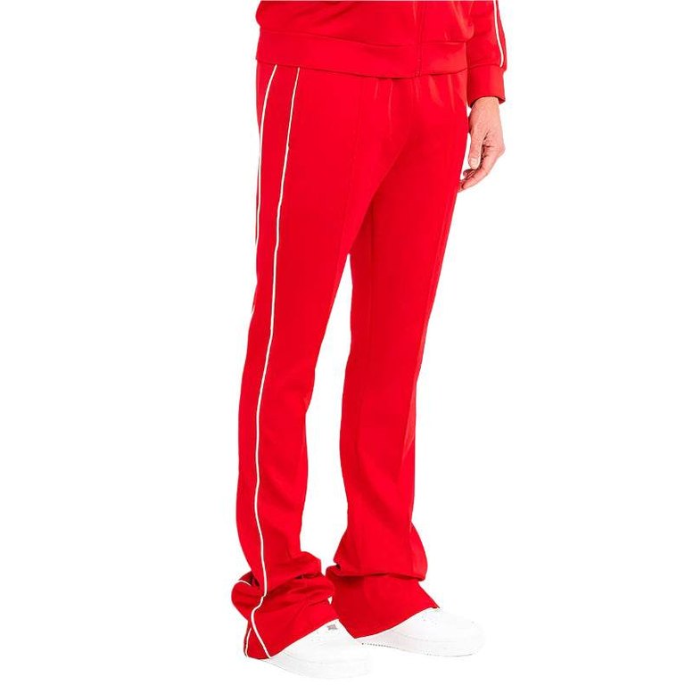Mens Red Side Pipe Stacked Flare Pants - VacationGrabs