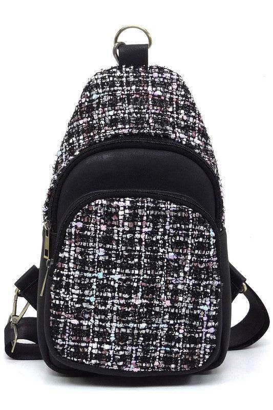 Colorful Tweed Sling Bag Backpacks - VacationGrabs