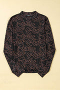 Black Western Rodeo Printed Mock Neck Long Sleeve Mesh Top - VacationGrabs