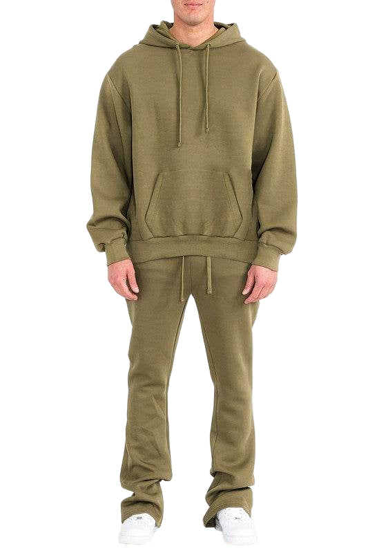 Mens Solid Fleece Flare Stacked SET - VacationGrabs