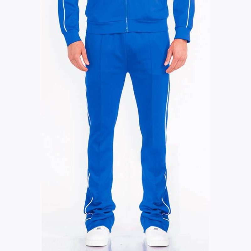 Mens Royal Blue Side Pipe Stacked Flare Pants - VacationGrabs