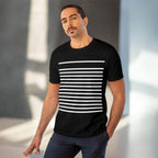 Mens T-Shirt Horizontal White Lines Black Crew Neck Tank - VacationGrabs
