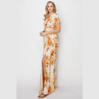 HYFVE Floral Tie Back Short Sleeve Slit Maxi Dress - VacationGrabs