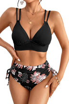 Maillot de bain bikini taille haute côtelé colorblock tropical
