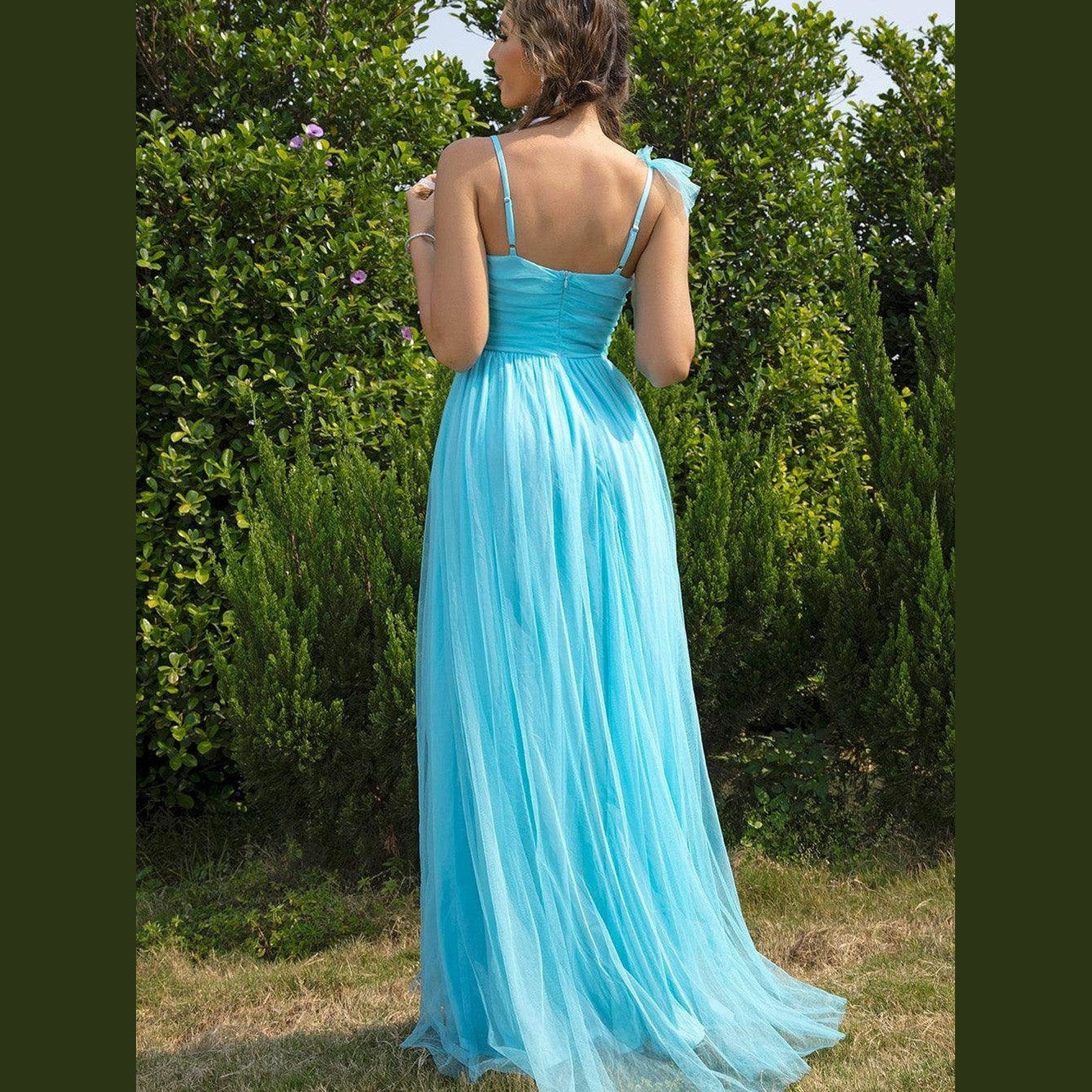 Asymmetrical Ruched Slit Dress - VacationGrabs