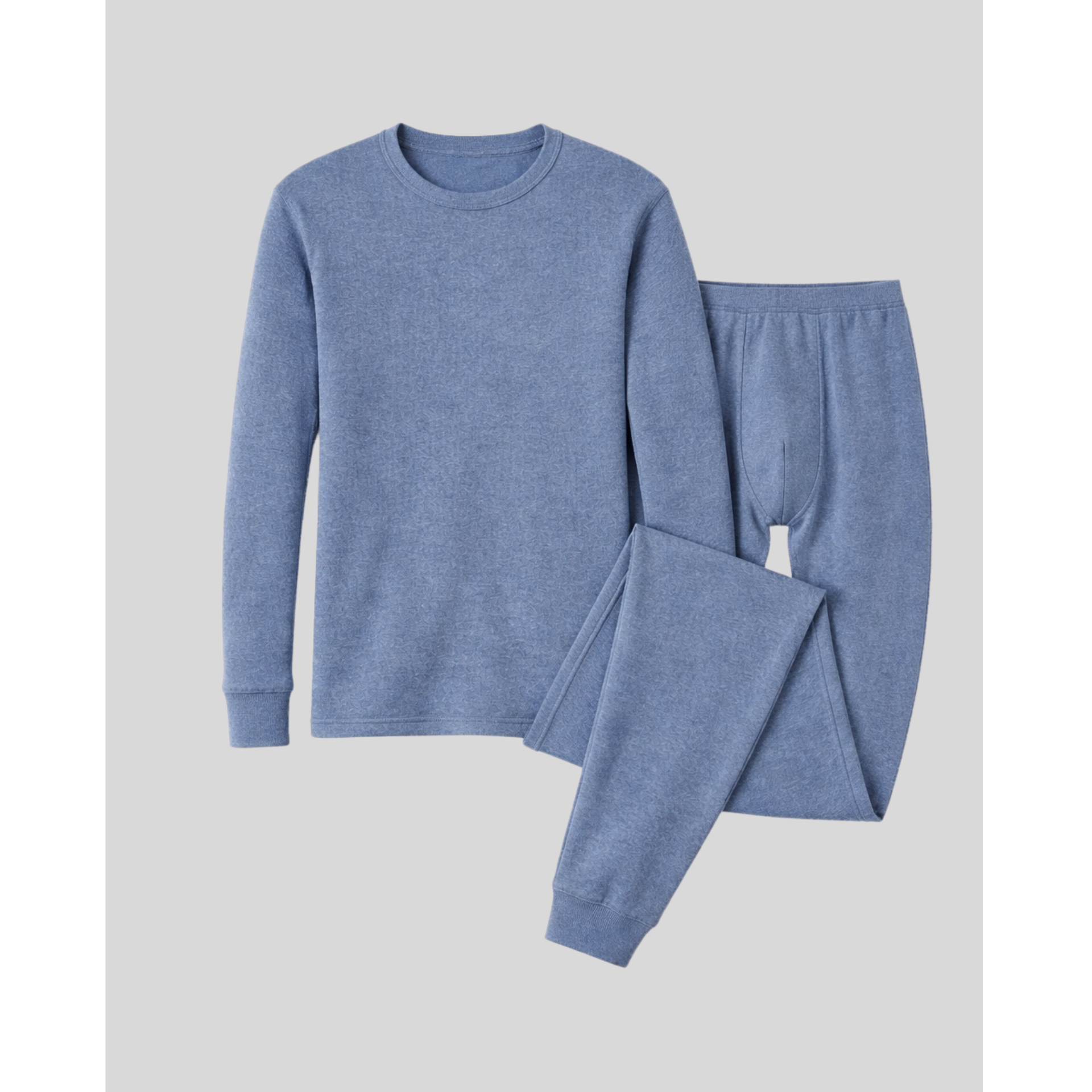 Blue pajama set on a light gray background