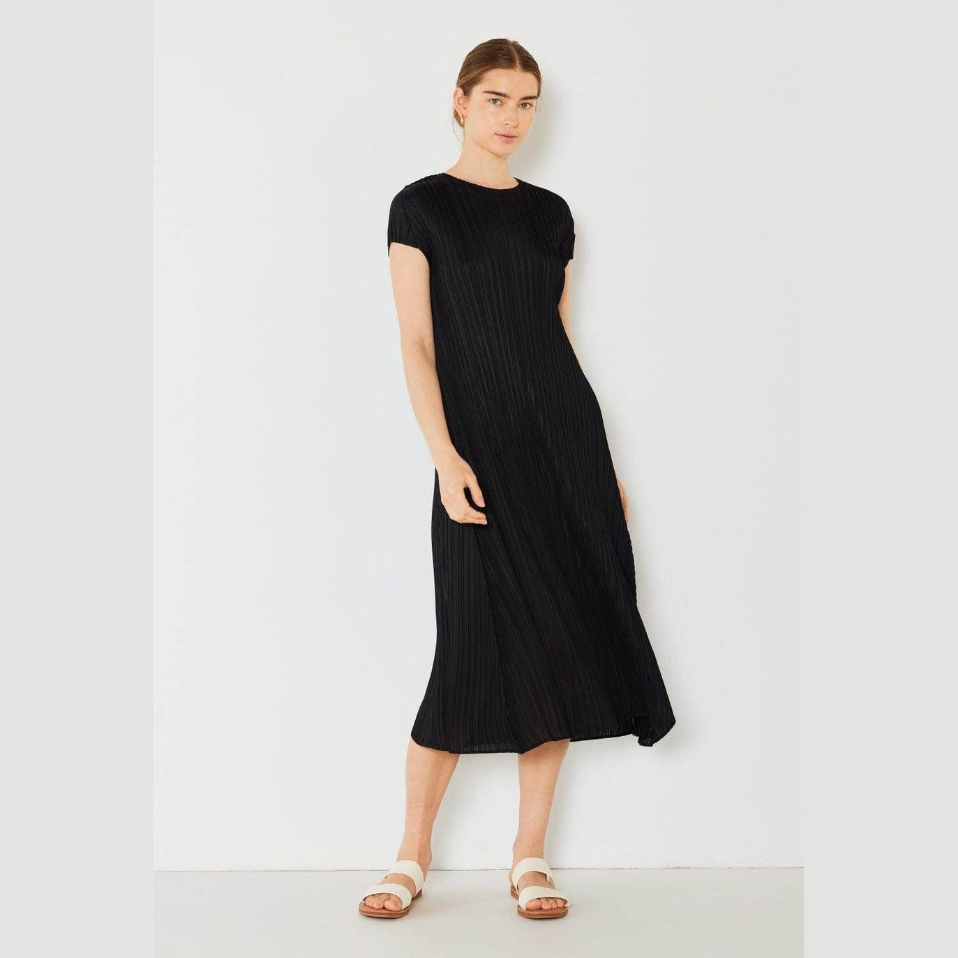 Pleated Cap Sleeve A-Line Dress - VacationGrabs