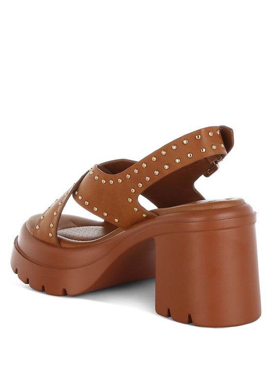 Nambo Stud Embellished Block Heel Sandals - VacationGrabs