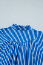 Stripe Ruffle Puff Sleeve Button Front Blouse