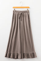 Solid Ruffle Wide Leg High Waist Pants