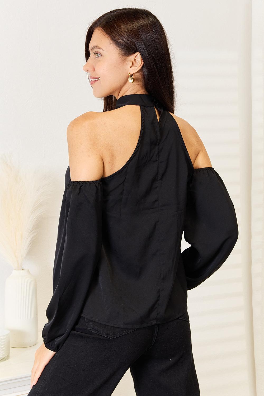 Women's Shirts Double Take Grecian Cold Shoulder Long Sleeve Blouse