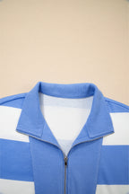 Stripe Half Zip Tee & Elastic Shorts Set