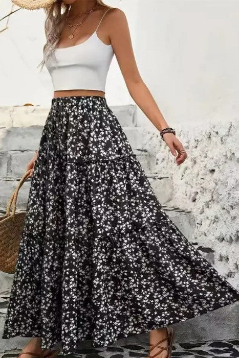 Women's Vacation Floral tiered maxi skirt