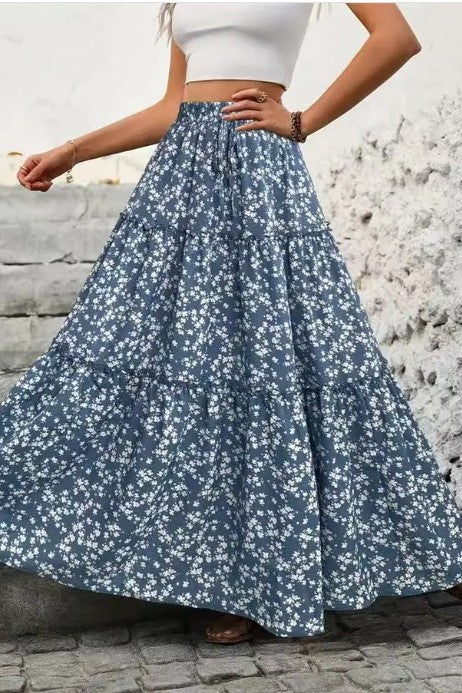 Women's Vacation Floral tiered maxi skirt