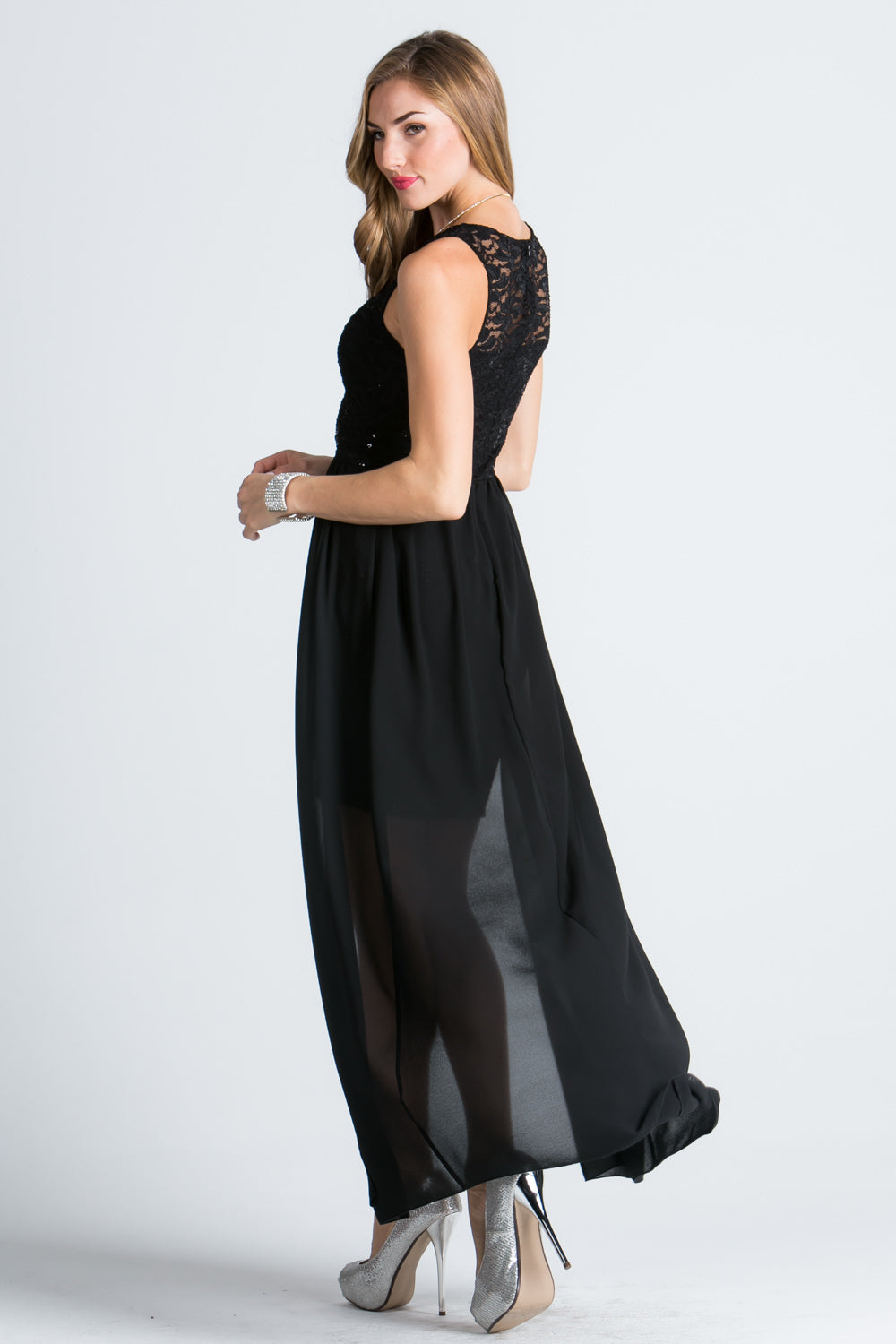 HIGH LOW OVERLAY LACE DRESS