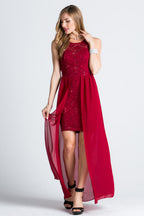 HIGH LOW OVERLAY LACE DRESS