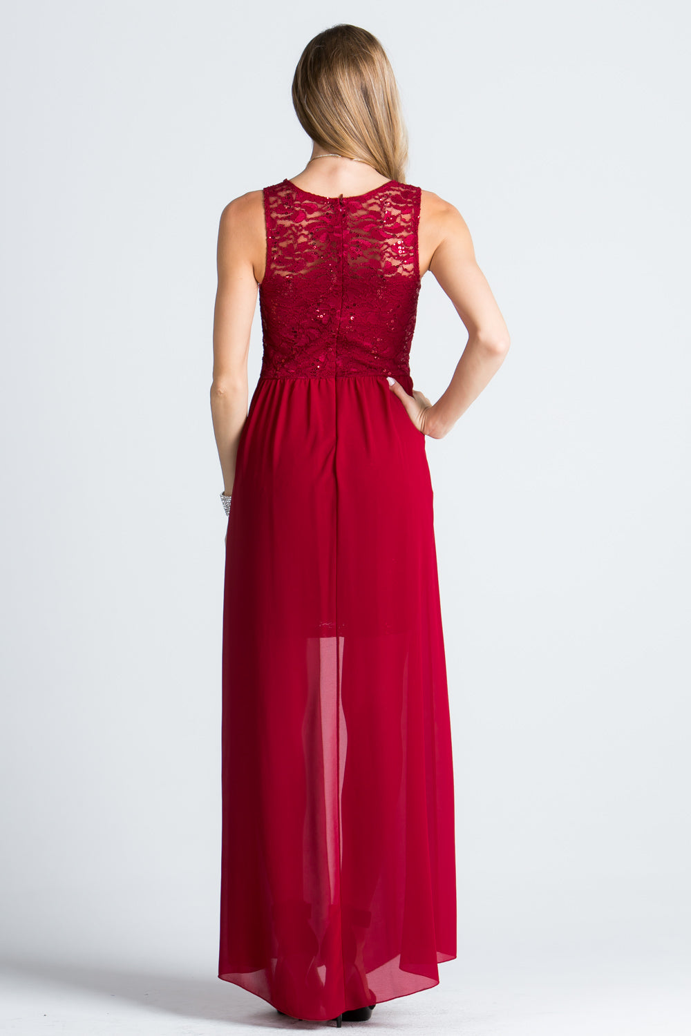 HIGH LOW OVERLAY LACE DRESS