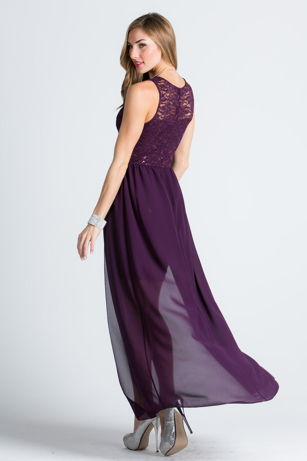 HIGH LOW OVERLAY LACE DRESS