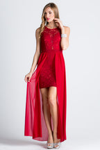 HIGH LOW OVERLAY LACE DRESS