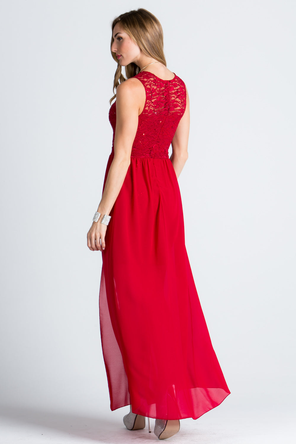 HIGH LOW OVERLAY LACE DRESS