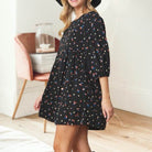 Abstract Polka Dot Bishop Sleeve Mini Dress - VacationGrabs